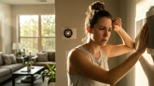 Homeowner feeling warm air from AC vent during hot Houston summer